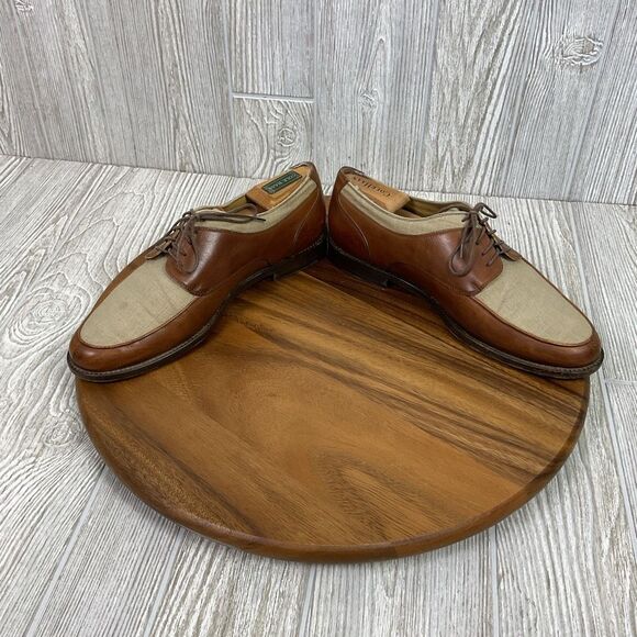 Bragano Cole Haan Oxford Dress Shoes Men’s 9.5D Brown Leather Beige Canvas Made main image 5